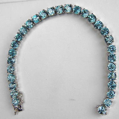 Fine 18 KT White Gold Blue Zircon Tennis Bracelet Litnon.com
