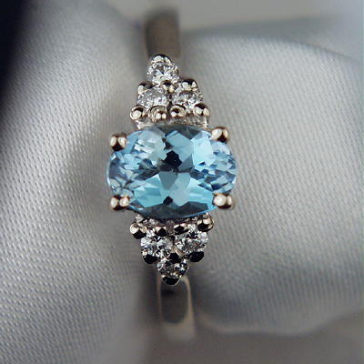 Rich Blue Aquamarine Diamond 14 kt Ring  Litnon.com