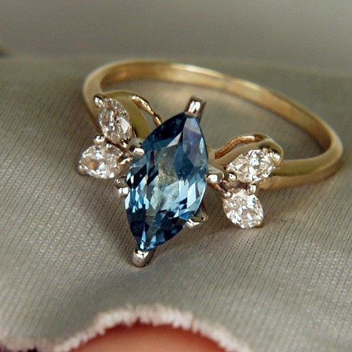 Rich Blue Santa Maria Aquamarine Diamond 14kt Ring  Litnon.com