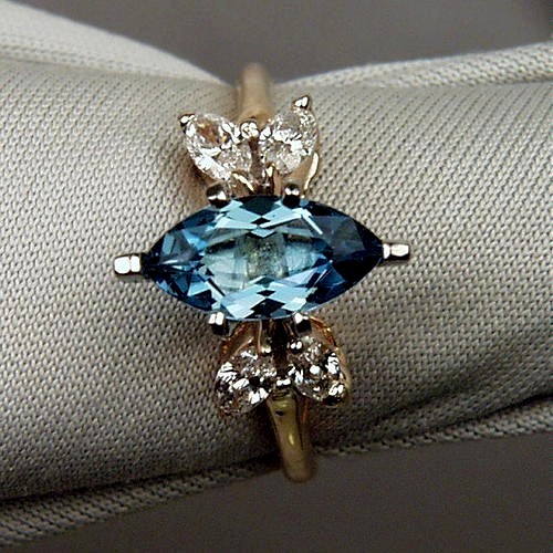 Rich Blue Santa Maria Aquamarine Diamond 14kt Ring  Litnon.com