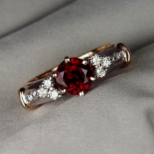 Rhodolite Garnet Diamond 14kt Gold and Platinum Ring  Litnon.com