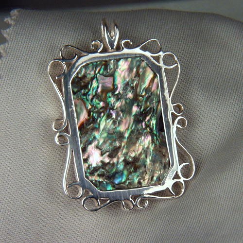 Iridescent California Red Abalone 999 Sliver Pendant  Litnon.com