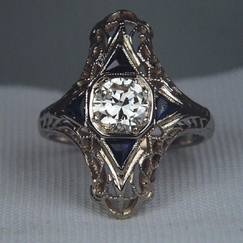 Antique 18kt Filigree White Gold Diamond Ring  Litnon.com