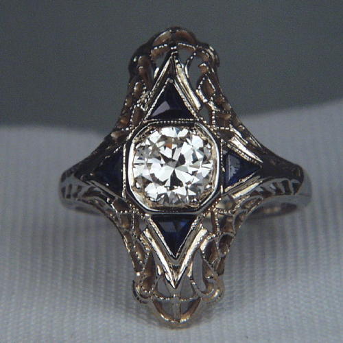 Antique 18kt Filigree White Gold Diamond Ring  Litnon.com