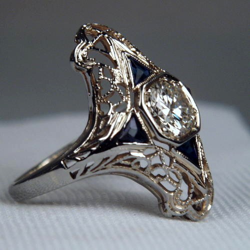 Antique 18kt Filigree White Gold Diamond Ring  Litnon.com