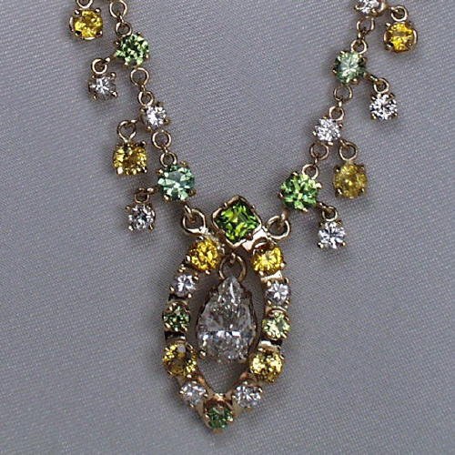 Custom Diamond, Demantoid Garnet and Sapphire Necklace Litnon.com