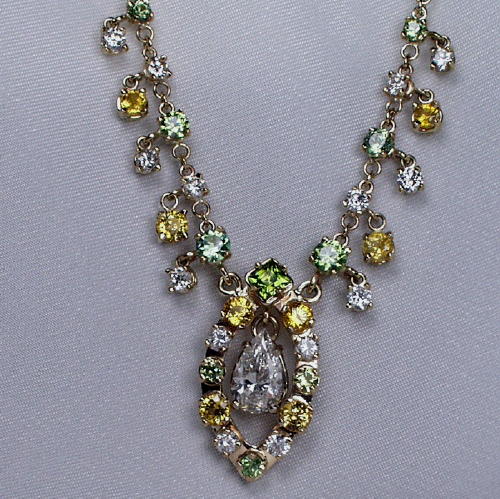Custom Diamond, Demantoid Garnet and Sapphire Necklace Litnon.com