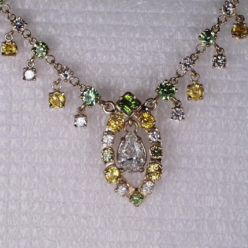 Custom Diamond, Demantoid Garnet and Sapphire Necklace Litnon.com