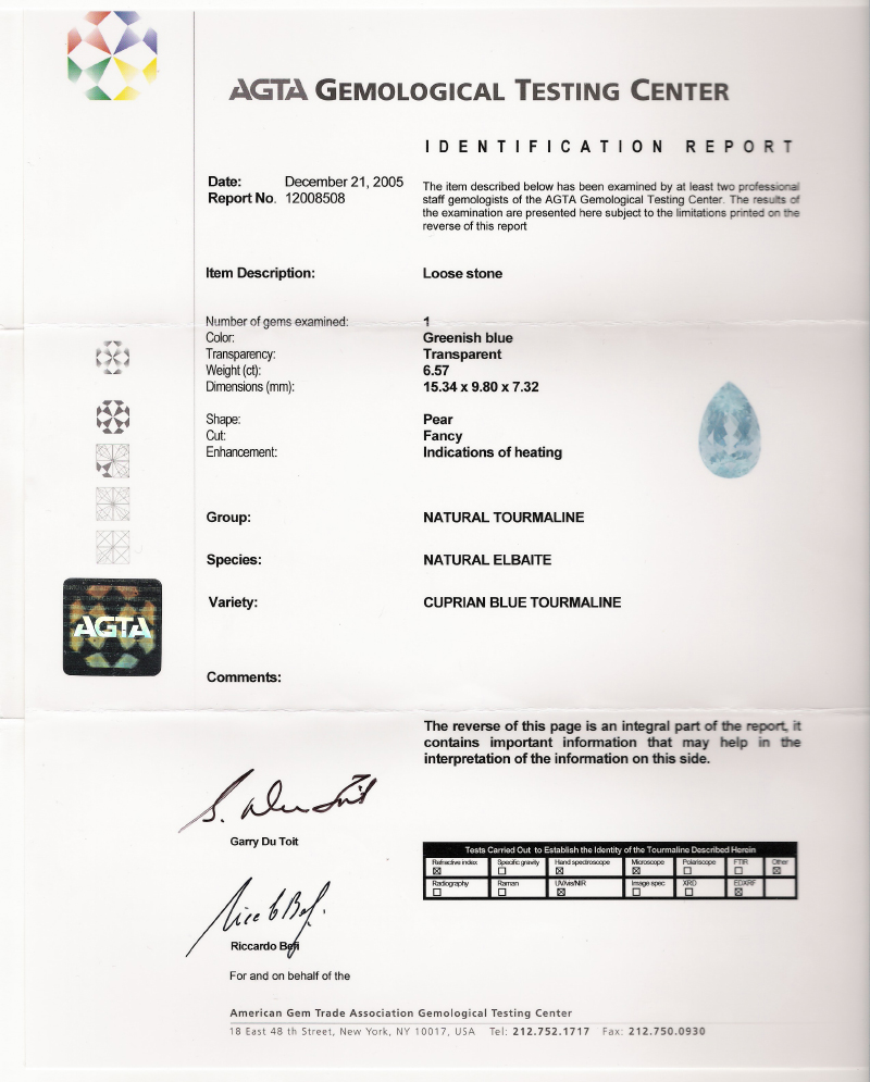 Neon Blue Huge Genuine Paraiba Tourmaline 6.57ct  Litnon.com