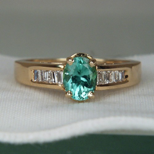 Beautiful Blue Green Tourmaline Diamond Ring 14 kt  Litnon.com