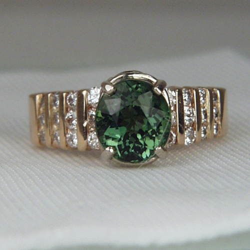 Beautiful Afghan Green Tourmaline Diamond 14 kt Ring  Litnon.com