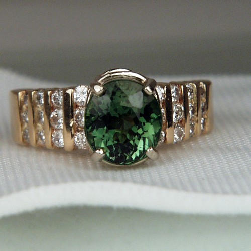 Beautiful Afghan Green Tourmaline Diamond 14 kt Ring  Litnon.com