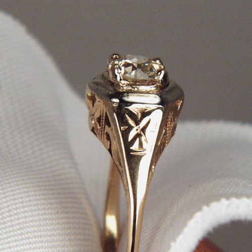 Antique Old Mine Cut Diamond Filigree 14 kt Gold Ring  Litnon.com