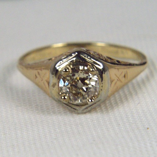 Antique Old Mine Cut Diamond Filigree 14 kt Gold Ring  Litnon.com
