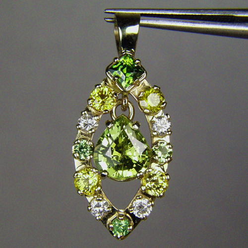 Chrysoberyl, Sapphire, Diamond, Russian Demantoid Pendant Litnon.com