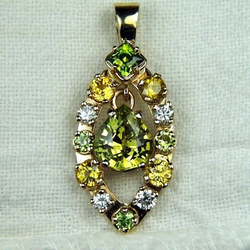 Chrysoberyl, Sapphire, Diamond, Russian Demantoid Pendant Litnon.com