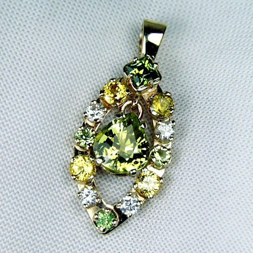 Chrysoberyl, Sapphire, Diamond, Russian Demantoid Pendant Litnon.com