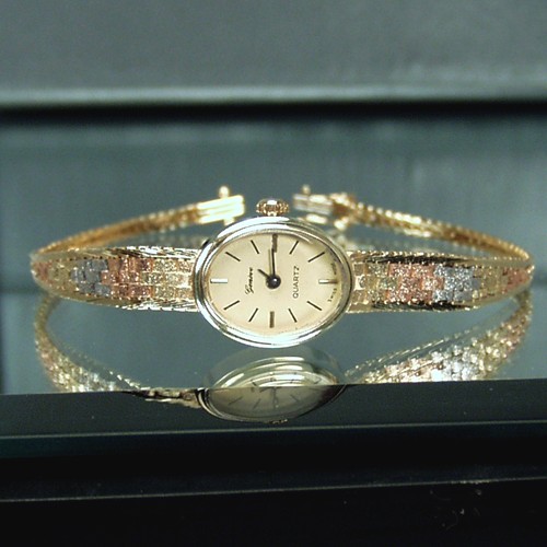Estate Tri-Color Gold Geneve Watch and Necklace 14 kt  Litnon.com