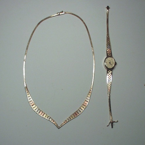 Estate Tri-Color Gold Geneve Watch and Necklace 14 kt  Litnon.com