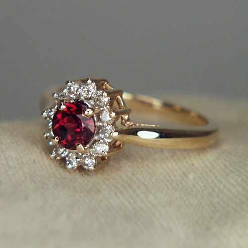 Pretty Raspberry Rhodolite Garnet Diamond Ring  Litnon.com