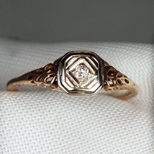 Antique Old Mine Cut Diamond Filigree 18 kt Gold Ring  Litnon.com