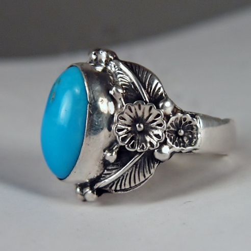Men's Vintage Navajo ~JW Circle~ Turquoise Sterling Silver Ring GLI  Litnon.com