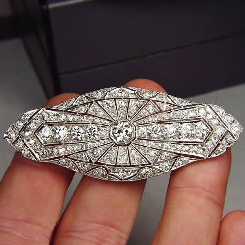Antique ~ Edwardian Platinum Diamond Brooch 7 carats  Litnon.com
