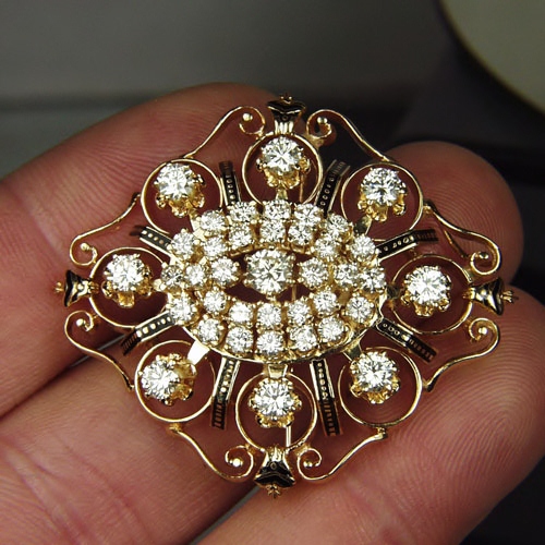 Estate Custom Hand Made Diamond 14 kt Brooch - Pendant 3.45ct  Litnon.com