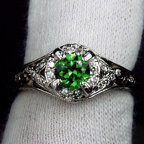 Antique 14kt White Gold Russian Demantoid Garnet and Diamond Ring  Litnon.com