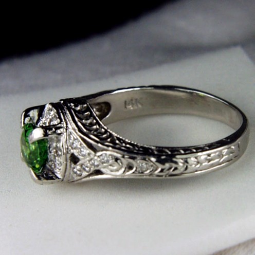 Antique 14kt White Gold Russian Demantoid Garnet and Diamond Ring  Litnon.com