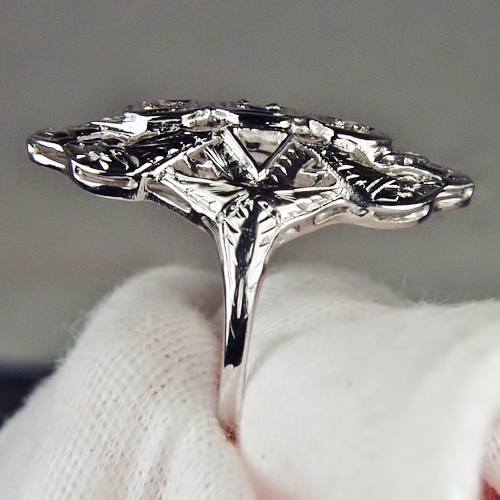 Antique 14kt Filigree White Gold Diamond and Sapphire Ring  Litnon.com