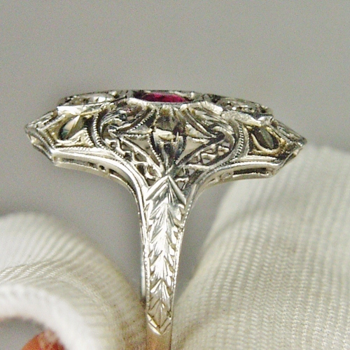 Antique Filigree Platinum Diamond and Ruby Ring  Litnon.com