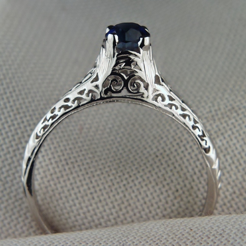 Antique 14kt Filigree White Gold Sapphire Ring  Litnon.com