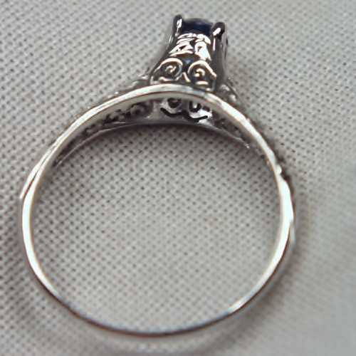 Antique 14kt Filigree White Gold Sapphire Ring  Litnon.com
