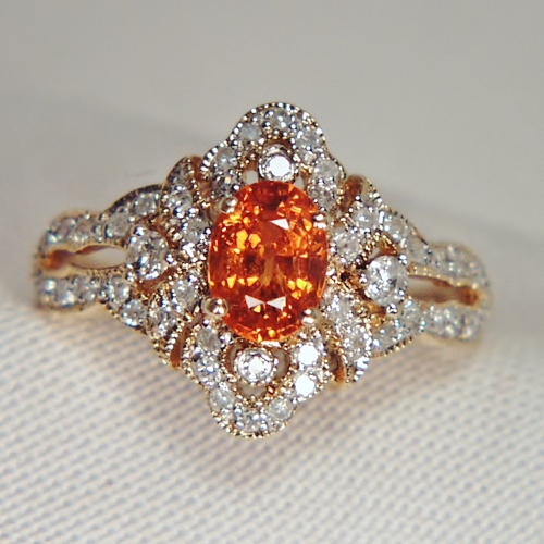 Estate Pretty Mandarin Garnet Diamond Ring 14kt  Litnon.com
