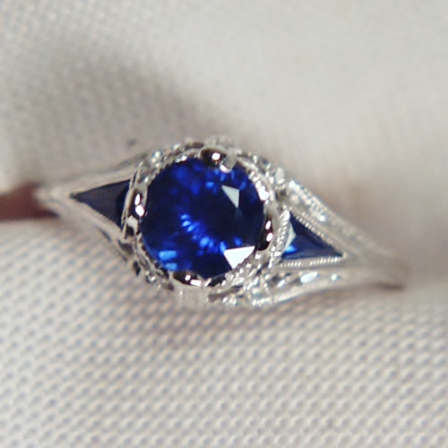 Antique 18kt Filigree White Gold Diamond and Sapphire Ring  Litnon.com