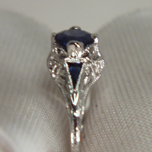 Antique 18kt Filigree White Gold Diamond and Sapphire Ring  Litnon.com