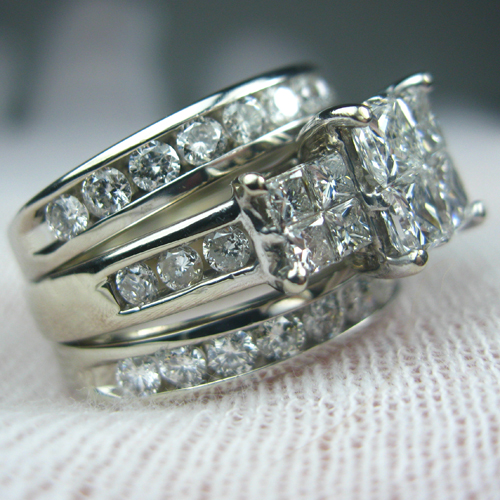 Estate I4kt White Gold Diamond Engagement Wed Ring 2.5 ct tw  Litnon.com