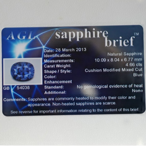 AGL Certified! World Class Unheated Ceylon Sapphire 4.66ct  Litnon.com