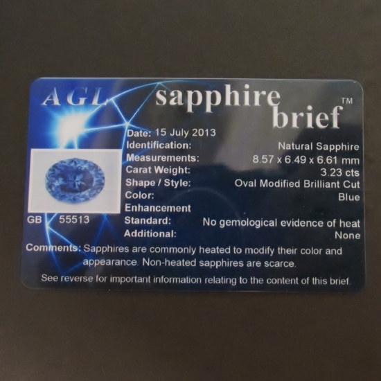 AGL Certified! Old Stock Unheated Ceylon Sapphire 3.23 ct  Litnon.com