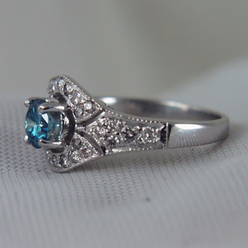 Intense Blue Color Diamond 14 kt White Gold Ring  Litnon.com