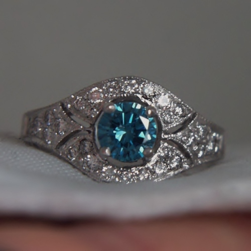 Intense Blue Color Diamond 14 kt White Gold Ring  Litnon.com