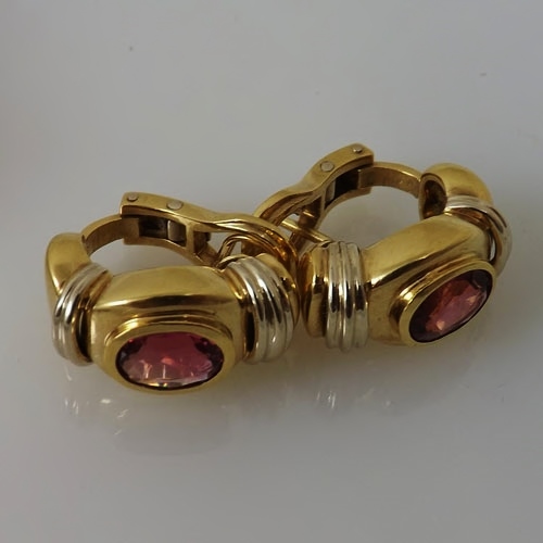 Estate Heavy 18 Karat Gold - Pink Tourmaline Earrings  Litnon.com