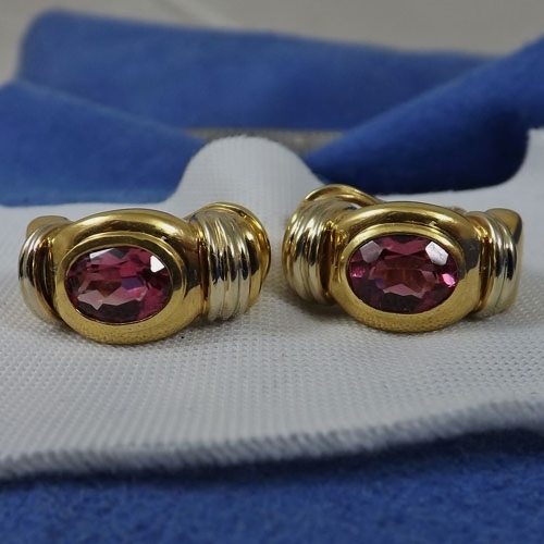 Estate Heavy 18 Karat Gold - Pink Tourmaline Earrings  Litnon.com