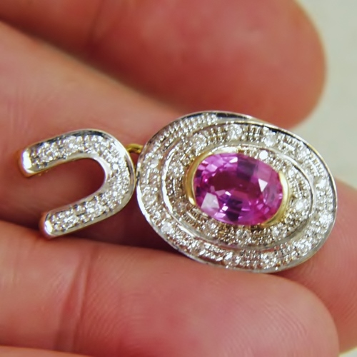 Big Natural Sweet Pink Sapphire 2.50 ct 14kt Gold and Diamond Pendant  Litnon.com