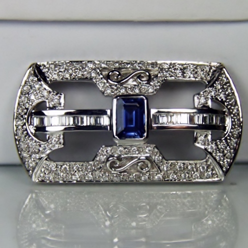 High End Sapphire and Diamond Brooch - Pin 18 kt White Gold  Litnon.com