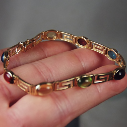  Multi- Color Gemstone Cabochon Bracelet 14kt GLI  Litnon.com