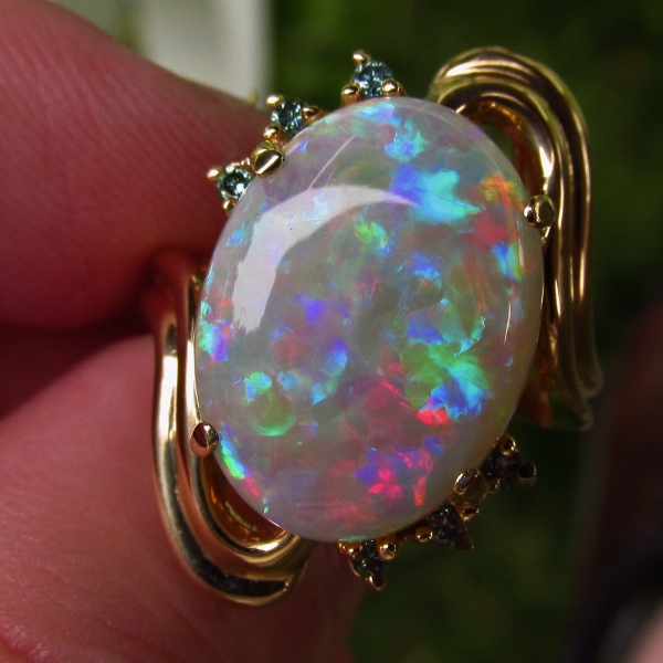 Color and Fire Australian Opal - Blue Diamond Ring 14kt  Litnon.com