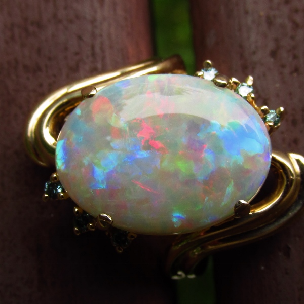 Color and Fire Australian Opal - Blue Diamond Ring 14kt  Litnon.com