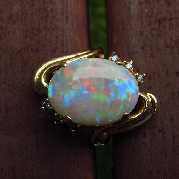 Color and Fire Australian Opal - Blue Diamond Ring 14kt  Litnon.com